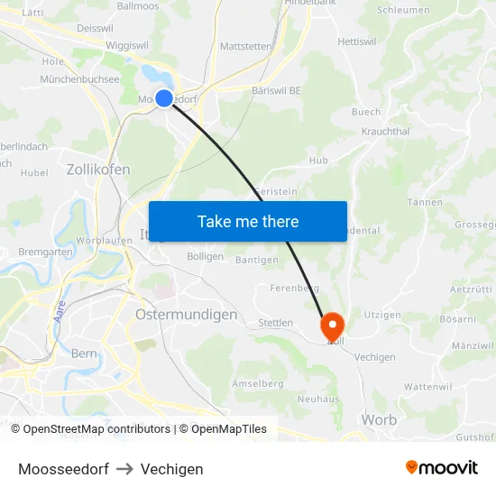 Moosseedorf to Vechigen map