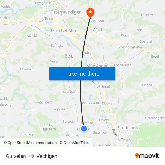 Gurzelen to Vechigen map