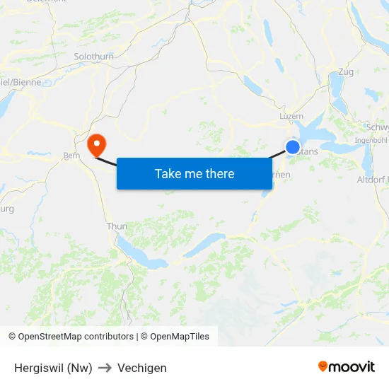 Hergiswil (Nw) to Vechigen map