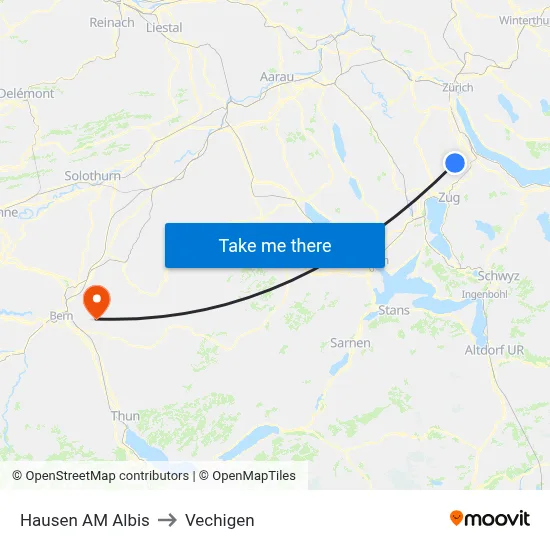 Hausen AM Albis to Vechigen map
