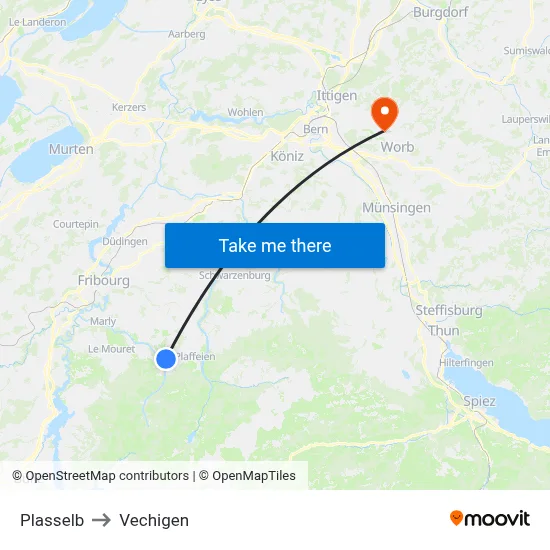 Plasselb to Vechigen map