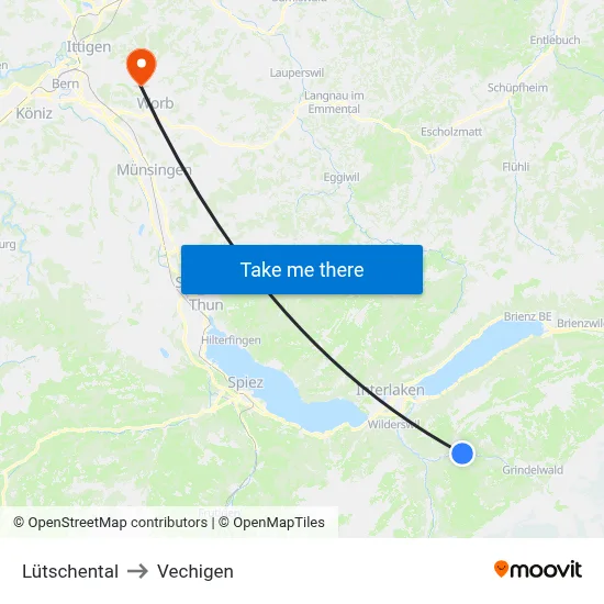 Lütschental to Vechigen map
