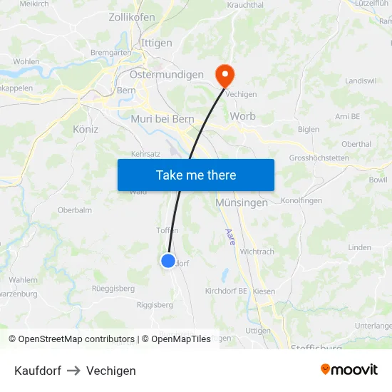 Kaufdorf to Vechigen map