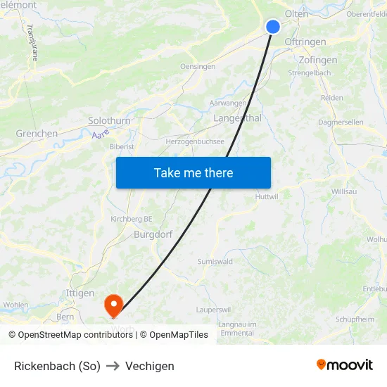 Rickenbach (So) to Vechigen map