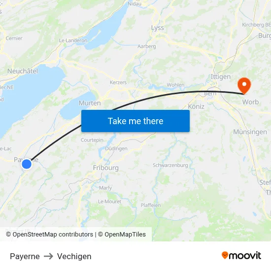 Payerne to Vechigen map
