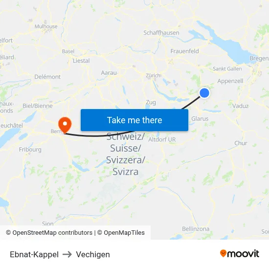 Ebnat-Kappel to Vechigen map