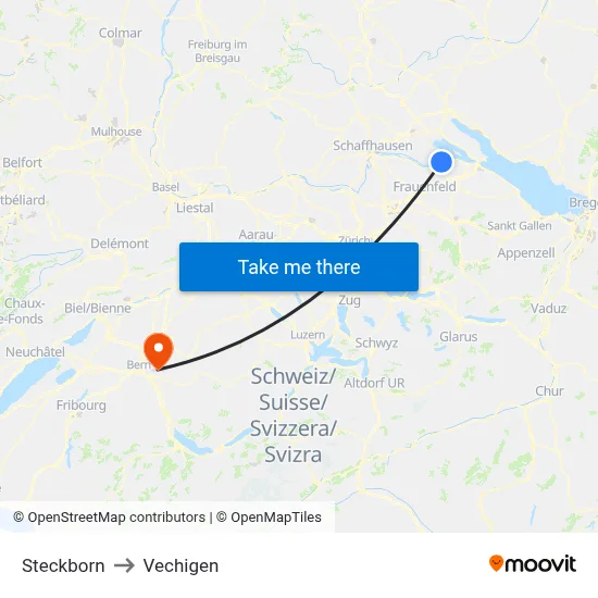 Steckborn to Vechigen map