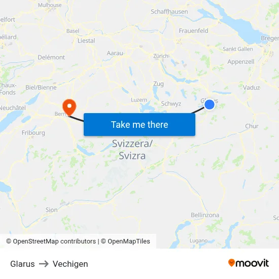 Glarus to Vechigen map