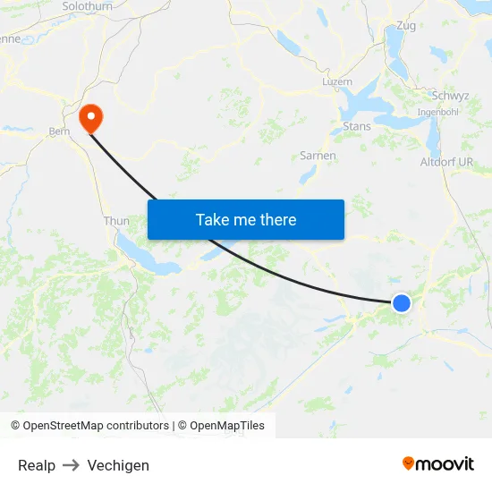 Realp to Vechigen map