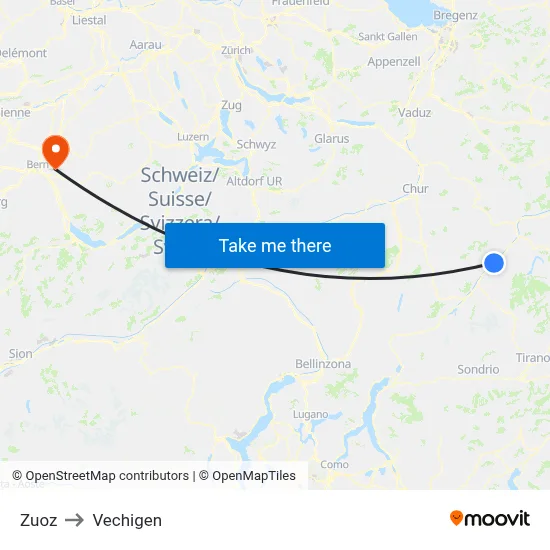 Zuoz to Vechigen map