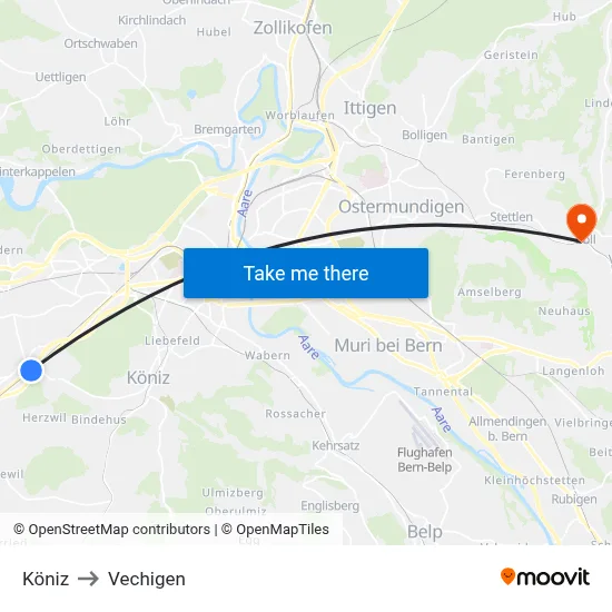 Köniz to Vechigen map