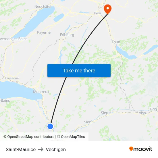 Saint-Maurice to Vechigen map