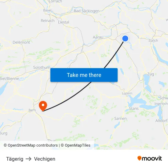 Tägerig to Vechigen map