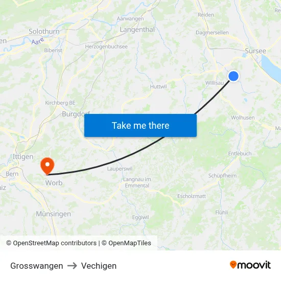 Grosswangen to Vechigen map