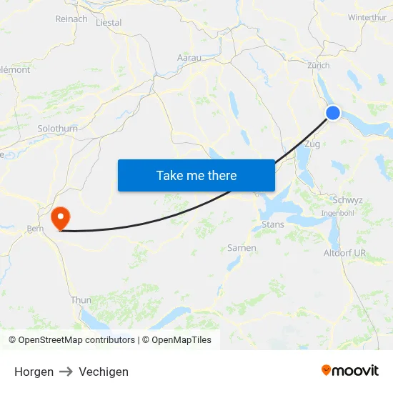 Horgen to Vechigen map