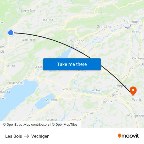 Les Bois to Vechigen map