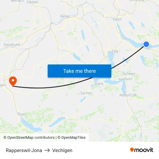 Rapperswil-Jona to Vechigen map