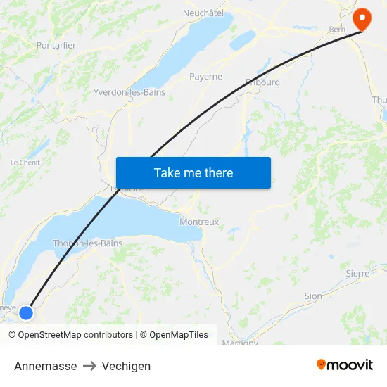 Annemasse to Vechigen map