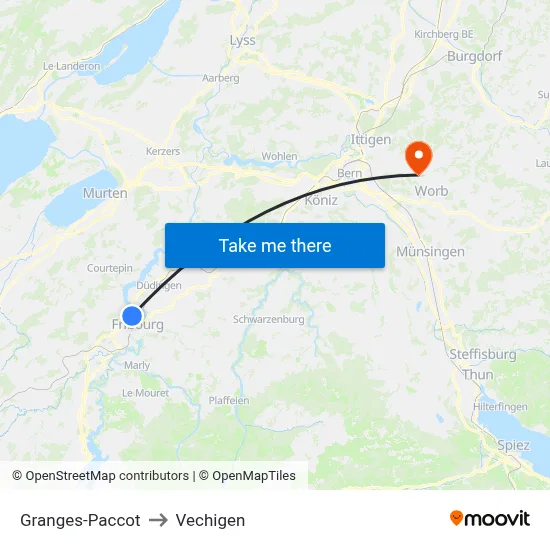 Granges-Paccot to Vechigen map