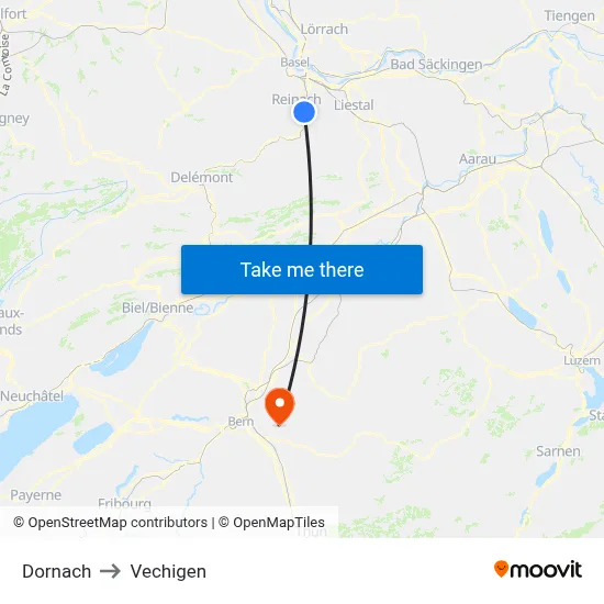 Dornach to Vechigen map