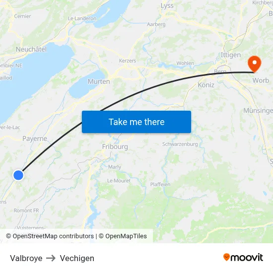 Valbroye to Vechigen map