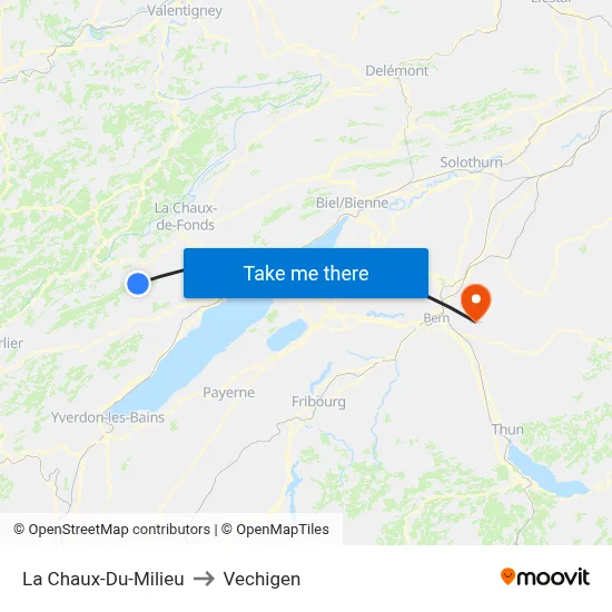 La Chaux-Du-Milieu to Vechigen map