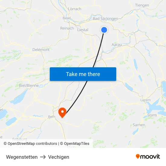 Wegenstetten to Vechigen map