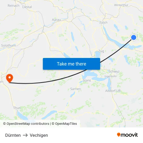 Dürnten to Vechigen map