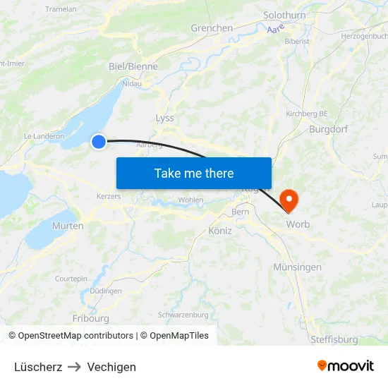 Lüscherz to Vechigen map