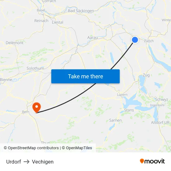 Urdorf to Vechigen map