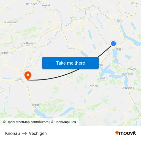 Knonau to Vechigen map