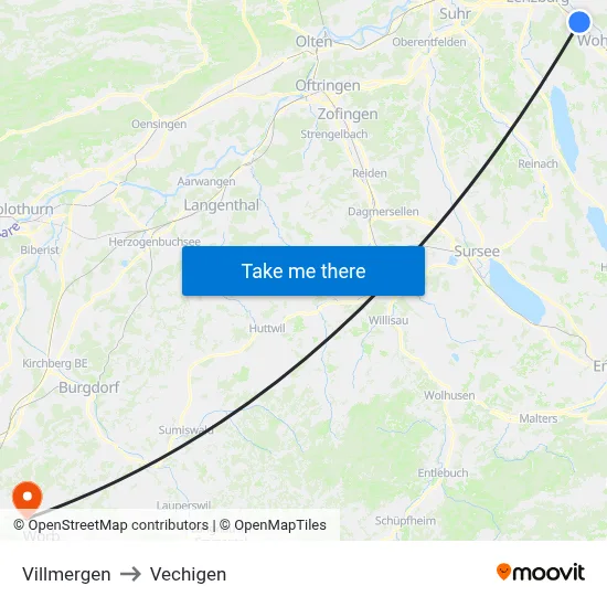 Villmergen to Vechigen map