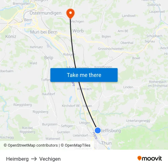 Heimberg to Vechigen map