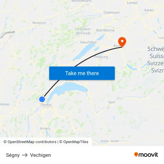 Ségny to Vechigen map