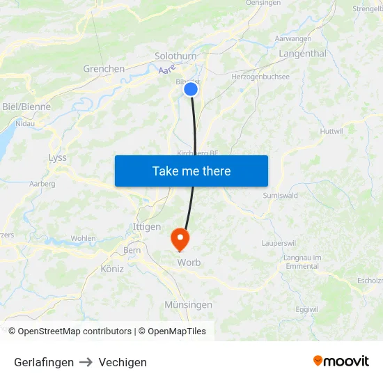 Gerlafingen to Vechigen map