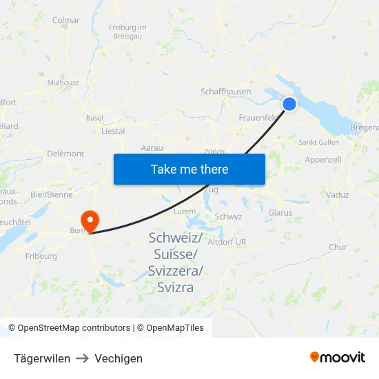 Tägerwilen to Vechigen map
