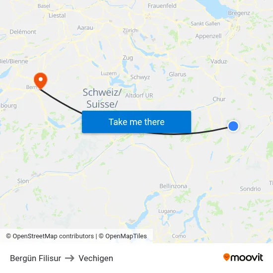 Bergün Filisur to Vechigen map