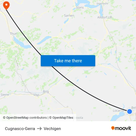 Cugnasco-Gerra to Vechigen map