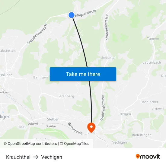 Krauchthal to Vechigen map