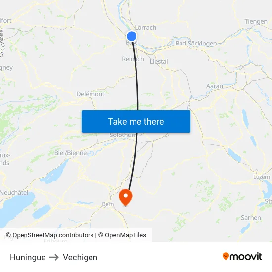 Huningue to Vechigen map