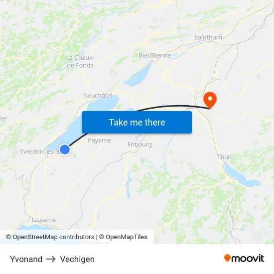Yvonand to Vechigen map