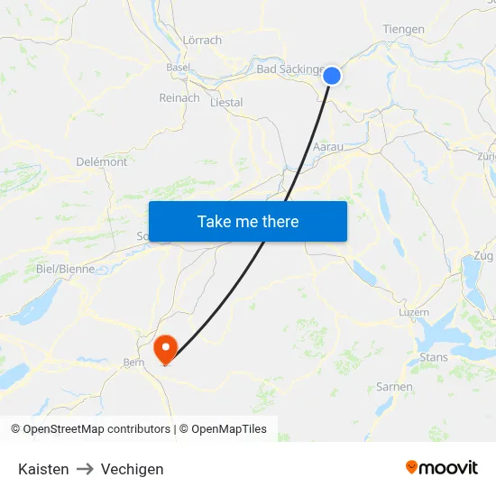 Kaisten to Vechigen map