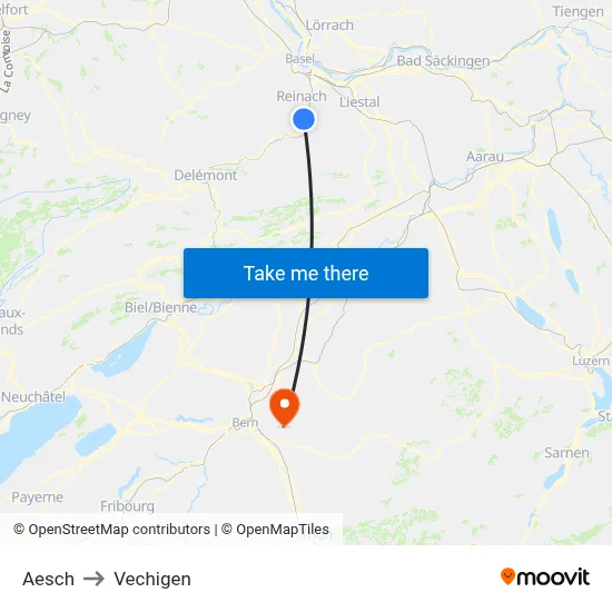 Aesch to Vechigen map