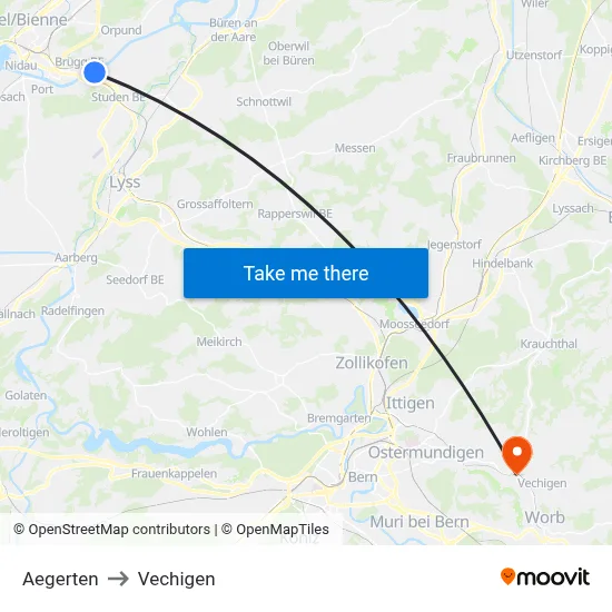 Aegerten to Vechigen map