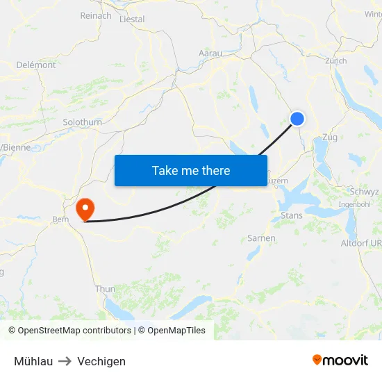 Mühlau to Vechigen map