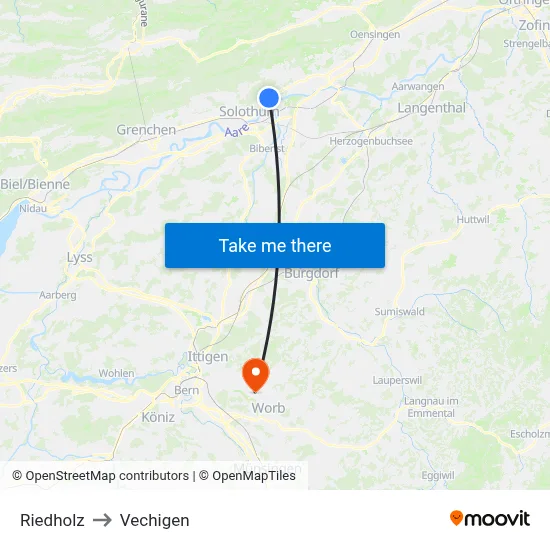 Riedholz to Vechigen map