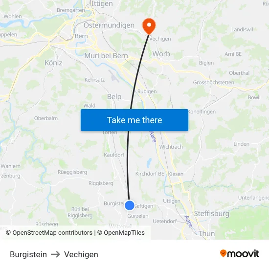 Burgistein to Vechigen map