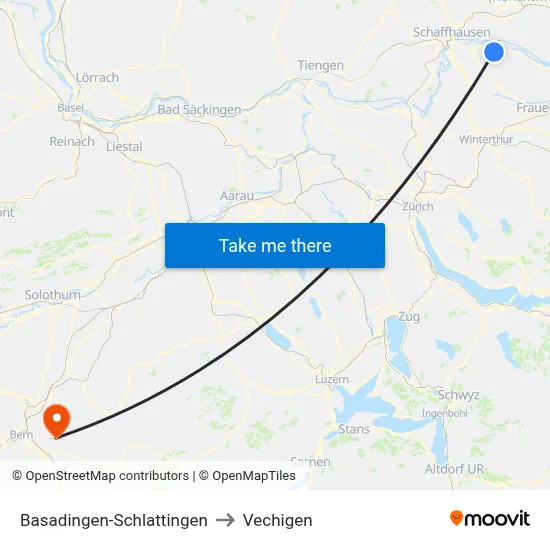 Basadingen-Schlattingen to Vechigen map