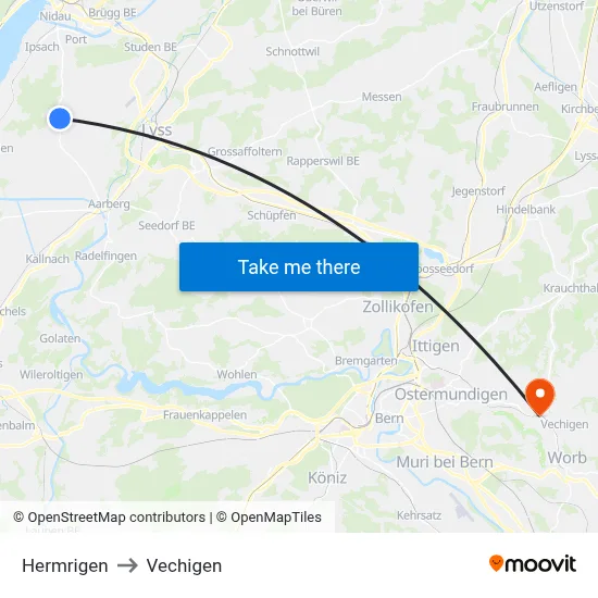 Hermrigen to Vechigen map