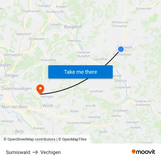 Sumiswald to Vechigen map